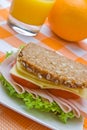 Fresh wholemeal cheese and ham sandwich Royalty Free Stock Photo
