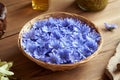 Fresh wild chicory flowers in a wicker basket