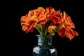 Fresh wild flowers in a glass vase on a dark table. Beautiful colorful flower bouquet Royalty Free Stock Photo