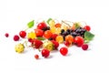 Fresh wild forest tropical exotic berries with leaf on books, isolate on white background. AI generated.