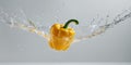 Fresh Yellow Bell Pepper In Water Splash. Royalty Free Stock Photo
