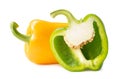 Fresh yellow bell or sweet paprika pepper with green half isolated on white background with clipping path Royalty Free Stock Photo