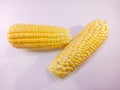 Fresh yellow corn photo closeup isolates by white bckground Royalty Free Stock Photo