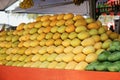 Fresh yellow and green mangoes at the fruit market stall Royalty Free Stock Photo