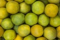 A Fresh yellow green oranges lie in a heap. natural surface texture Royalty Free Stock Photo
