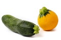 Fresh yellow and green zucchini, courgettes, squash isolated on white background Royalty Free Stock Photo