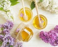 Fresh yellow honey lilac flower rustic ingredient healthy on wooden background freshness