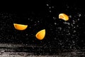 Fresh yellow lemon in water splash on black background Royalty Free Stock Photo