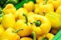 Fresh yellow organic sweet bell peppers on the farmer market on a tropical island Bali, Indonesia. Organic background. Royalty Free Stock Photo