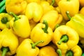 Fresh yellow organic sweet bell peppers on the farmer market on a tropical island Bali, Indonesia. Organic background. Royalty Free Stock Photo