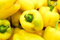 Fresh yellow organic sweet bell peppers on the farmer market on a tropical island Bali, Indonesia. Organic background. Royalty Free Stock Photo