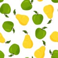 Fresh yellow pear and green apple seamless pattern. Bright summer background Royalty Free Stock Photo