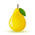 Fresh yellow pear with green leaf. Pear fruit isolated on a white background Royalty Free Stock Photo