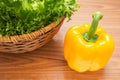 Fresh yellow pepper with basket Royalty Free Stock Photo