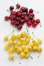 Fresh yellow and red cherry on white background Royalty Free Stock Photo