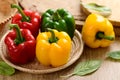 Fresh yellow, red and green bell peppers Royalty Free Stock Photo