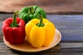 Fresh yellow, red and green bell peppers Royalty Free Stock Photo