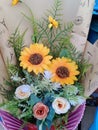 fresh yellow sunflowers Organize beautiful decorations for various important days, Valentine, love, romance, buildings