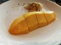 The fresh yellow Sweet Mango and sticky rice Thai Street food Royalty Free Stock Photo