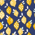 Fresh yellow vector lemons on blue background