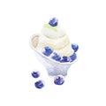 Fresh yogurt illustration. Hand drawn watercolor on white background.