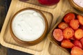 fresh yogurt made from milk with pieces of strawberries Royalty Free Stock Photo