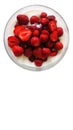 Fresh Yogurt with organic red Strawberries, white background, top view, copy space