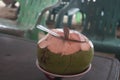 fresh young coconut that has been peeled and ready to serve. Young coconut water has many benefits to replace body ions