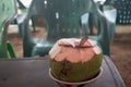 fresh young coconut that has been peeled and ready to serve. Young coconut water has many benefits to replace body ions