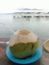 Fresh Young Coconut with Ternate Sea Background
