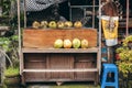 Fresh and young coconuts on the street market. Bali island, Indonesia. Royalty Free Stock Photo