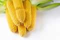 Fresh young corn with green leaves lies on a white background Royalty Free Stock Photo