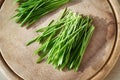 Fresh young green barley grass blades on a table Royalty Free Stock Photo