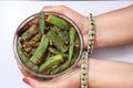 Fresh Young Lady Fingers fry or Okra in white background Royalty Free Stock Photo