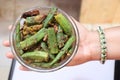 Fresh Young Lady Fingers fry or Okra in white background Royalty Free Stock Photo