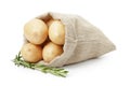 Fresh young potato in sack bag with rosemary Royalty Free Stock Photo