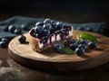 Fresh Yummy Handmade Piece of Blueberry Cheesecake. Generative ai