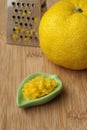 Fresh zest of a yellow Japanese Yuzu