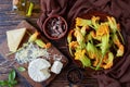 Fresh zucchini flowers prepared for stuffing Royalty Free Stock Photo