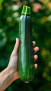 Fresh zucchini held in hand, selecting zucchinis on blurred background with copy space