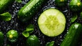 Freshgreen zucchini or courgettes with water drops background. Vegetables backdrop. Generative AI Royalty Free Stock Photo