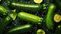 Freshgreen zucchini or courgettes with water drops background. Vegetables backdrop. Generative AI Royalty Free Stock Photo