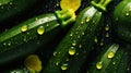 Freshgreen zucchini or courgettes with water drops background. Vegetables backdrop. Generative AI Royalty Free Stock Photo