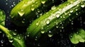 Freshgreen zucchini or courgettes with water drops background. Vegetables backdrop. Generative AI Royalty Free Stock Photo