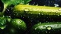 Freshgreen zucchini or courgettes with water drops background. Vegetables backdrop. Generative AI Royalty Free Stock Photo