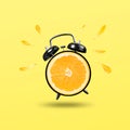 Freshing time with orange clock on yellow