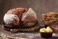 Freshly artisan baked beetroot bread, crunchy bread, country bread. Crispy wheat and rye bread. Simple bread with butter for