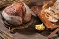 Freshly artisan crunchy baked beetroot bread. Crispy wheat and rye bread. Simple bread with butter for breackfast