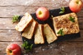 Freshly baked apple bread with cinnamon and mint close-up. horizontal top view