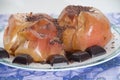 Freshly baked apples with chocolate